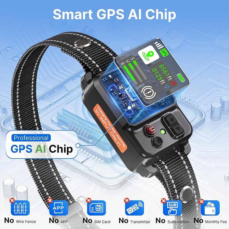 2025 Upgrade Pet GPS Wireless Electronic Fence Dog Fence and Barking Stopper Dog Trainer Training Electric Shock Collar