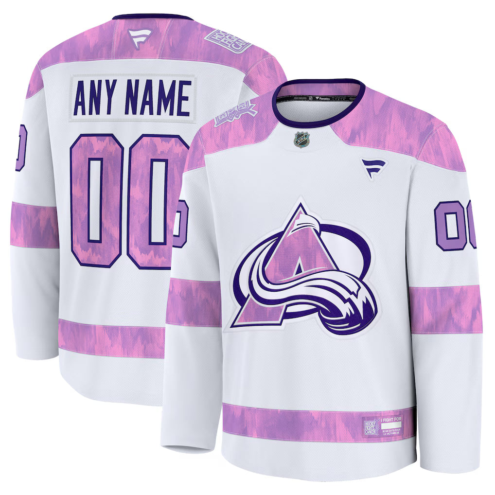 Colorado Avalanche 2026 Hockey Fights Cancer Custom Practice Jersey - White