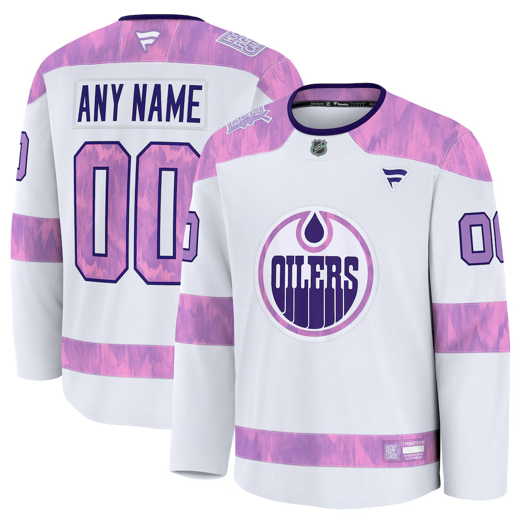 Edmonton Oilers 2026 Hockey Fights Cancer Custom Practice Jersey - White